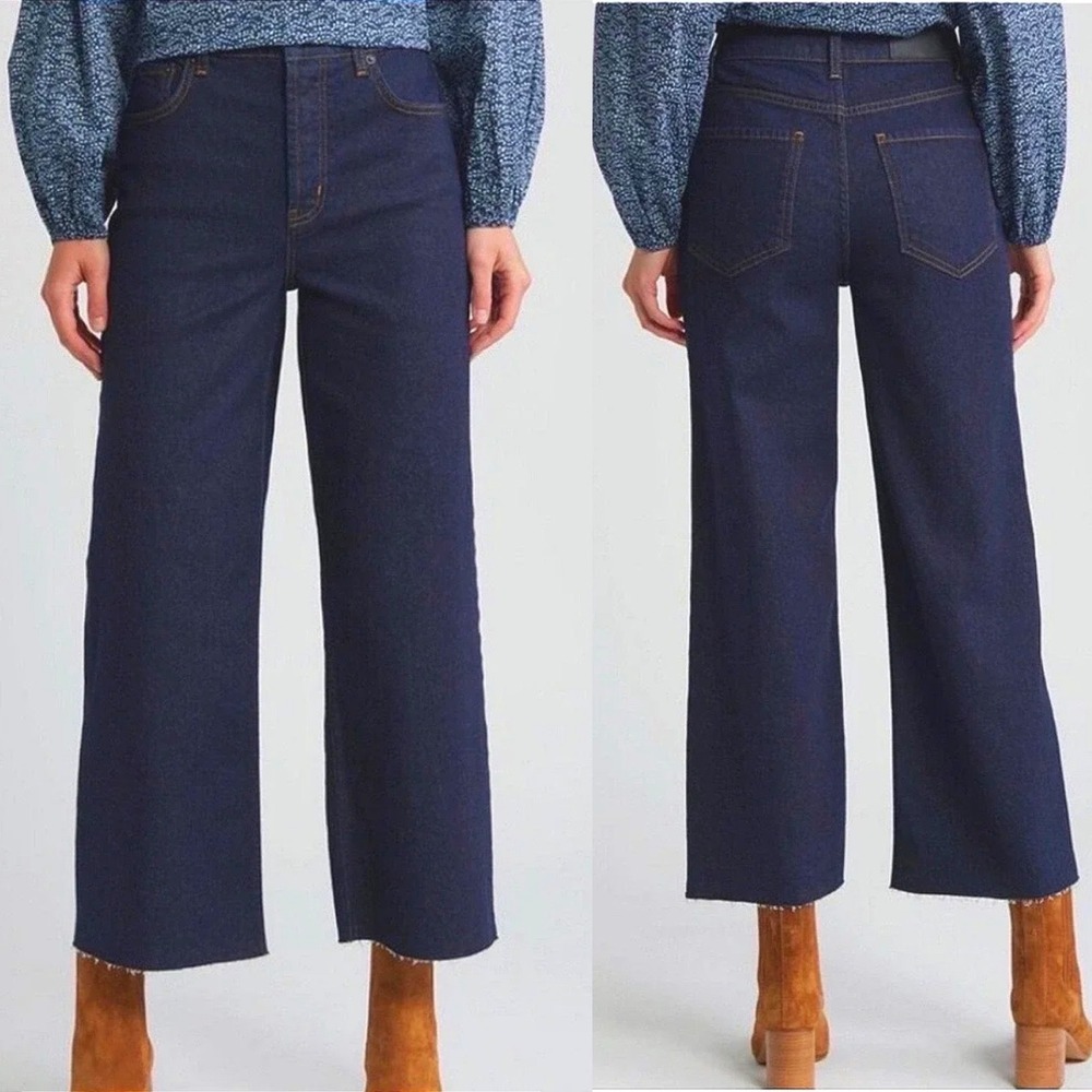 Rails The Getty High Waist Raw Hem Crop Wide Leg Jeans Dark Indigo Denim Chic 25